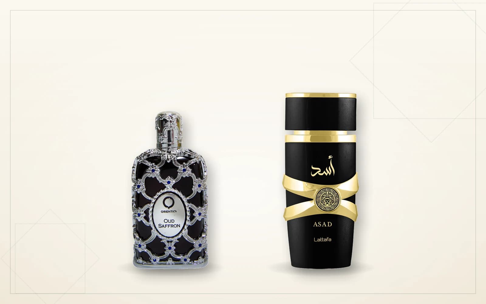 Orientica Oud Saffron y Lattafa Asad, perfume árabe de lujo y perfume árabe económico para hombre