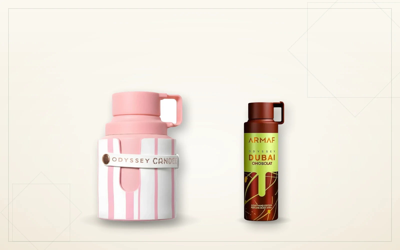 Armaf Odyssey Candee y Armaf Odyssey Dubai Chocolat, perfumes árabes dulces gourmand en su característico frasco termo