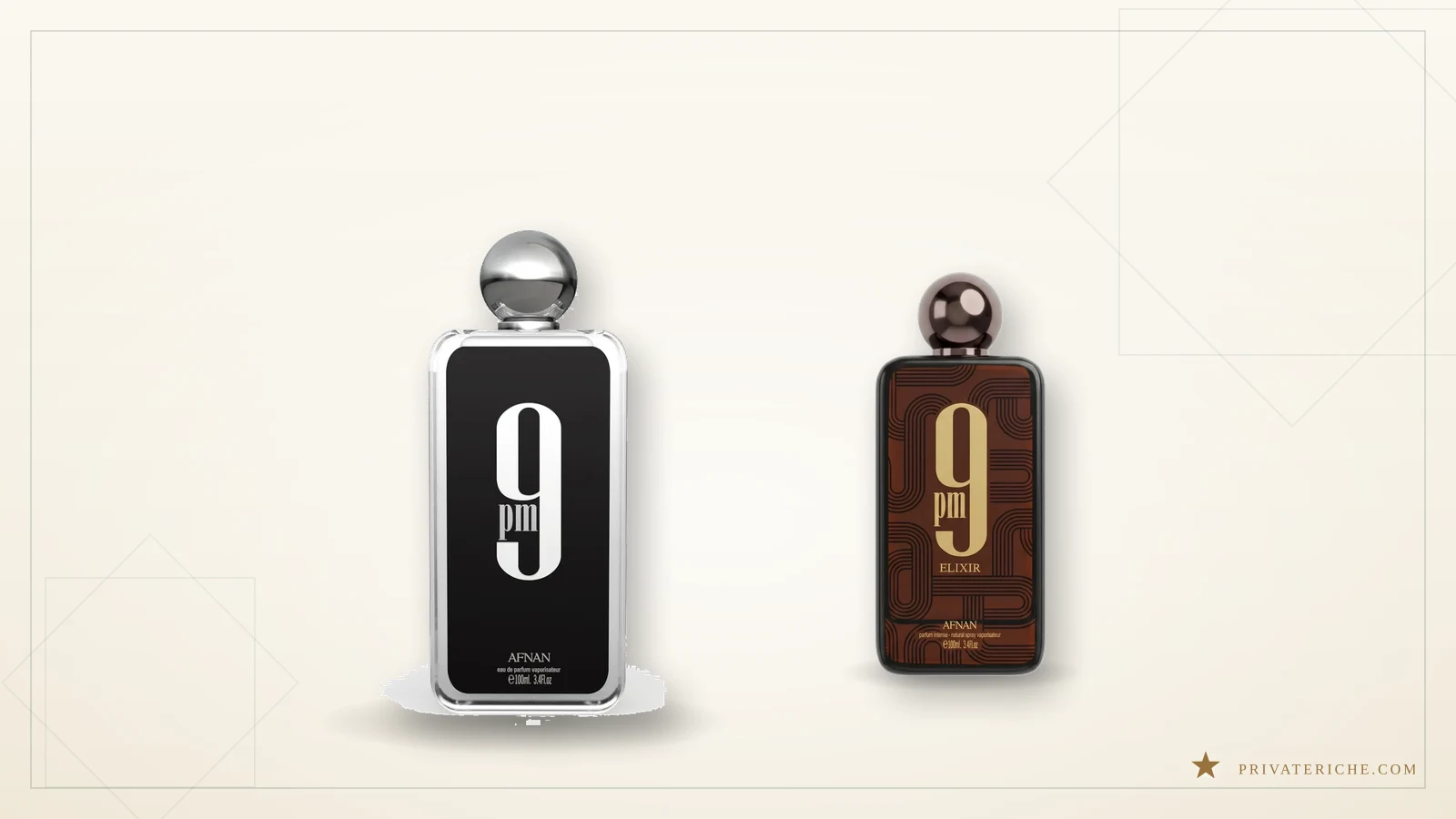 Afnan 9PM y Afnan 9PM Elixir, dos de los cinco perfumes de la línea 9PM