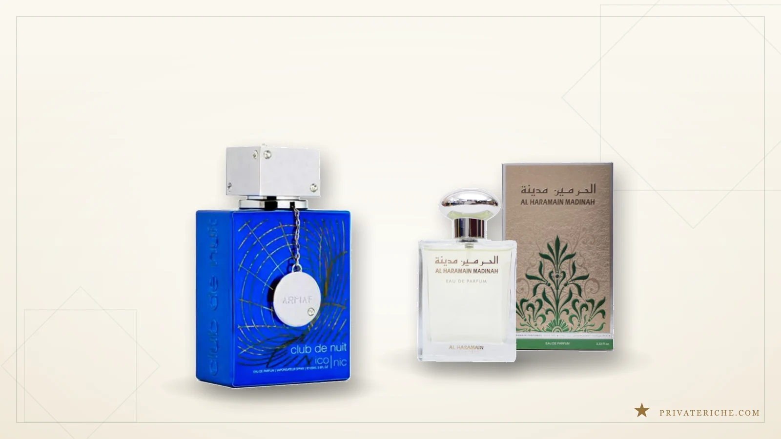 Armaf Club de Nuit Iconic y Al Haramain Madinah, un cítrico resinoso y una rosa floral, dos perfiles con distinta resistencia a la conservación