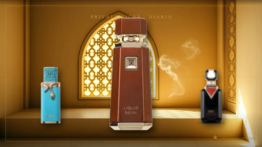 Guía French Avenue 2026: Vulcan Feu, Liquid Brun y Amber Empire, tres de los perfumes imprescindibles de la casa de Dubái, sobre fondo verde de marca