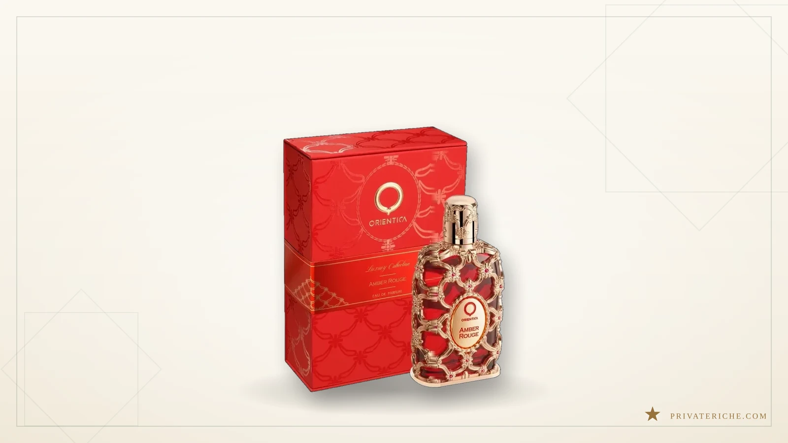 Amber Rouge de Orientica en su frasco de cristal tallado de 80 ml