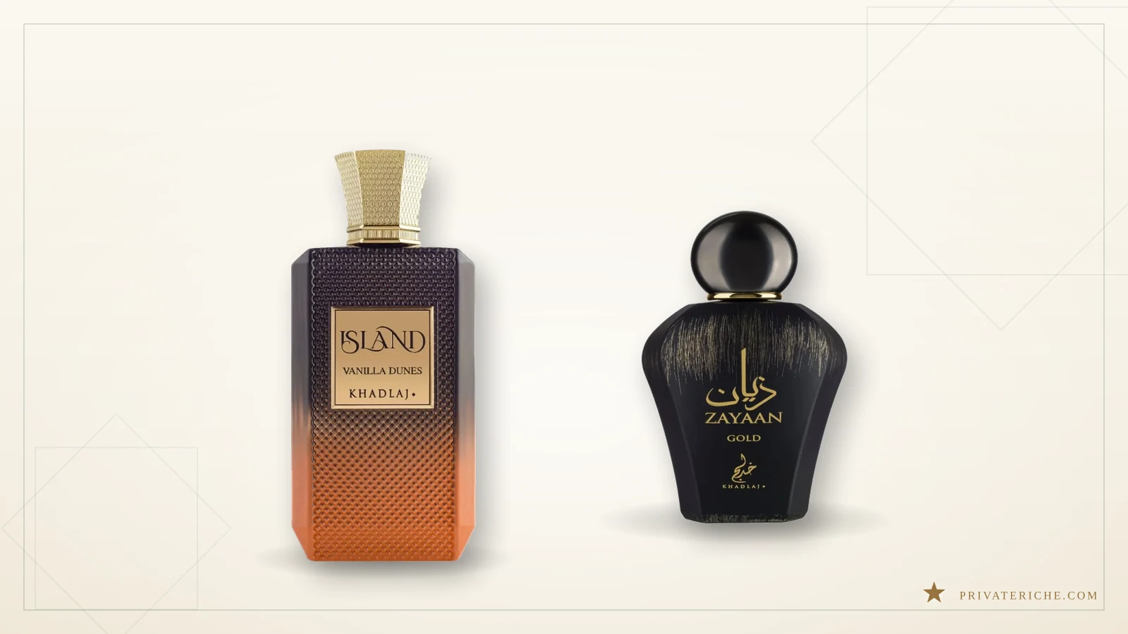 Khadlaj Island Vanilla Dunes y Khadlaj Zayaan Gold, dos especiados cálidos distintos del catálogo de la marca