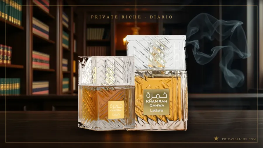 Khamrah y Khamrah Qahwa de Lattafa, los dos perfumes de la línea más votada de nuestro catálogo, en un ambiente de perfumería árabe de lujo