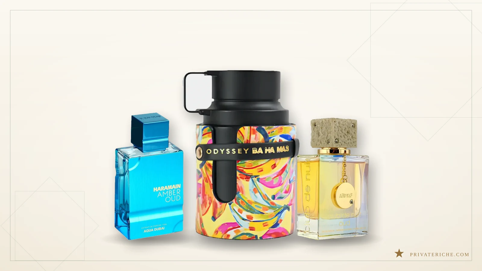 Al Haramain Amber Oud Aqua Dubai, Armaf Odyssey Ba Ha Mas y Armaf Club de Nuit Oud, tres perfiles unisex muy distintos entre sí