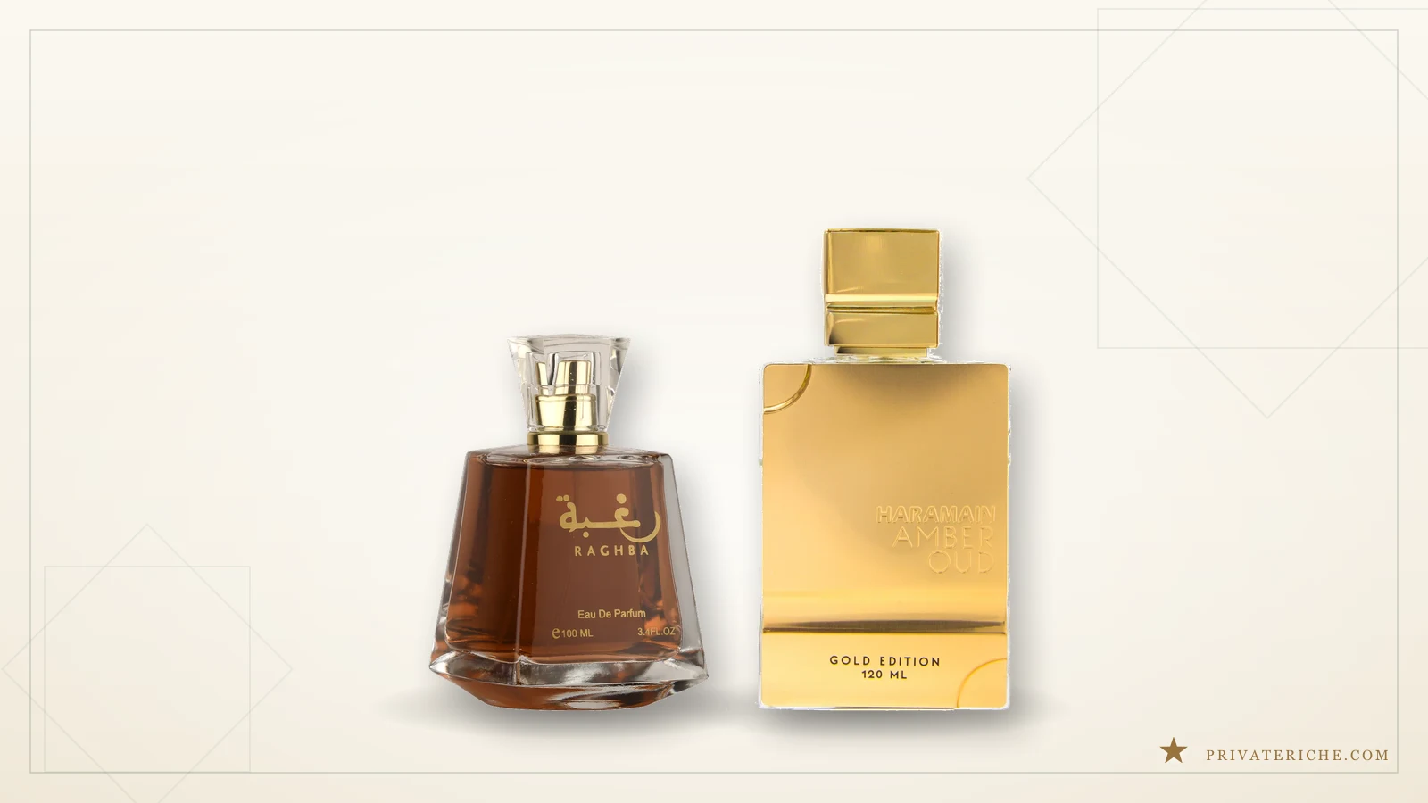 Lattafa Raghba y Al Haramain Amber Oud Gold Edition, dos perfumes árabes de fondo denso y larga duración