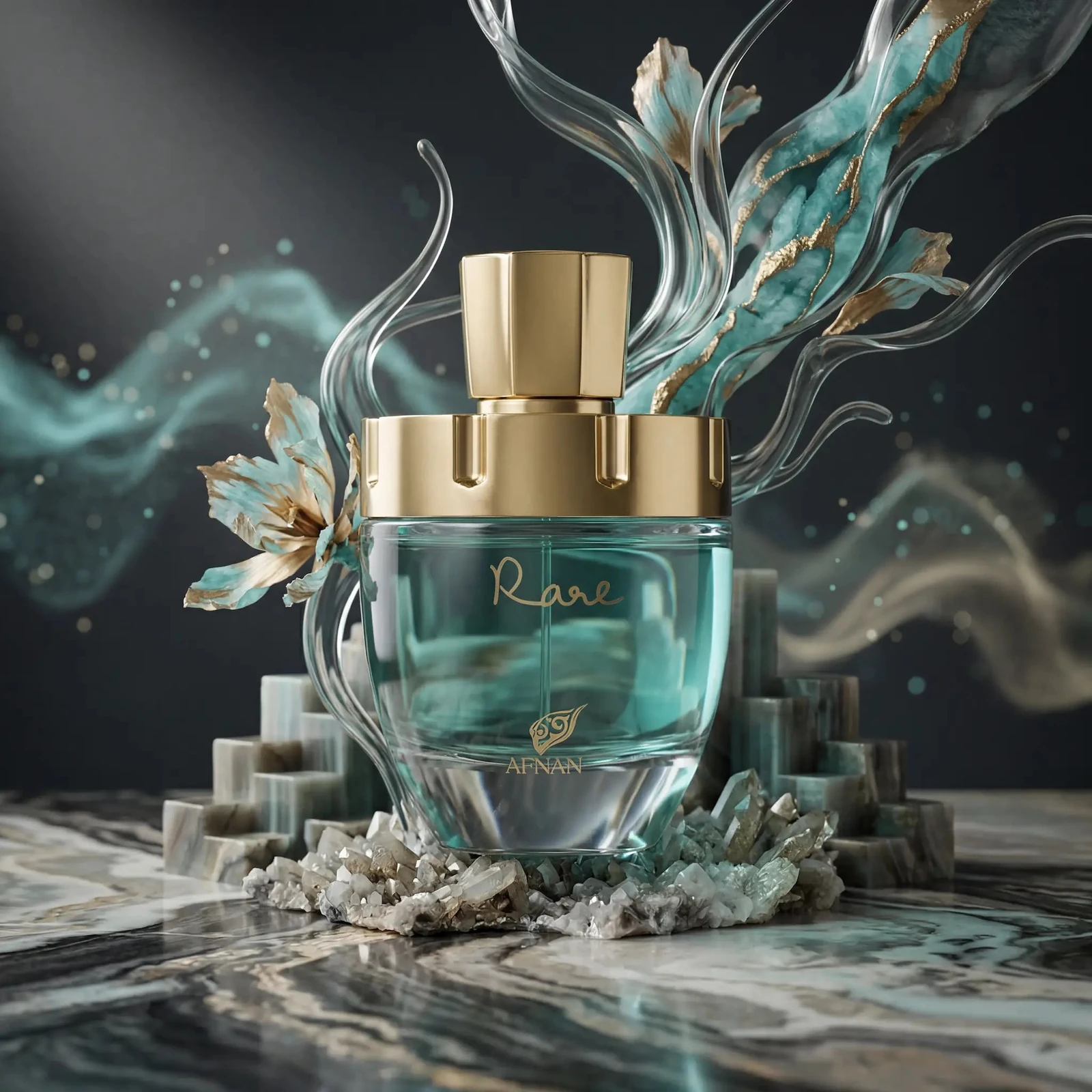 Afnan Rare Tiffany · Eau de Parfum 100 ml · para Mujer — el frasco fotografiado en una escena de ambiente