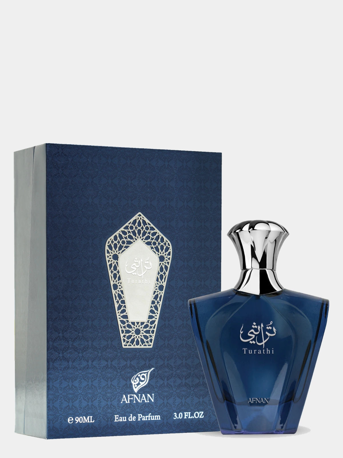 Afnan Turathi Blue · Eau de Parfum 90 ml · para Hombre — frasco junto a su caja