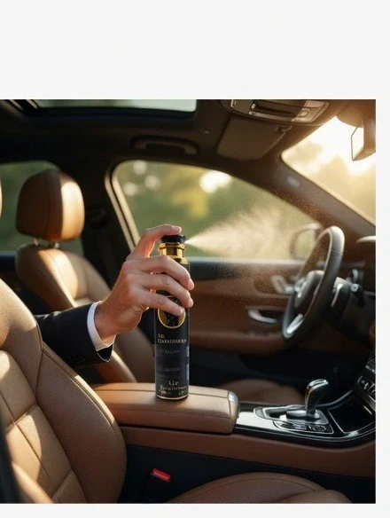 Lattafa His Confession · Ambientador Árabe — el envase en el coche, pulverizando sobre la tapicería