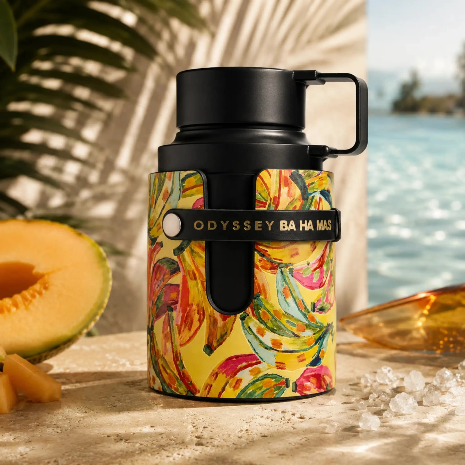 Armaf Odyssey Ba Ha Mas · 100 ml · Unisex — el frasco fotografiado en una escena de ambiente