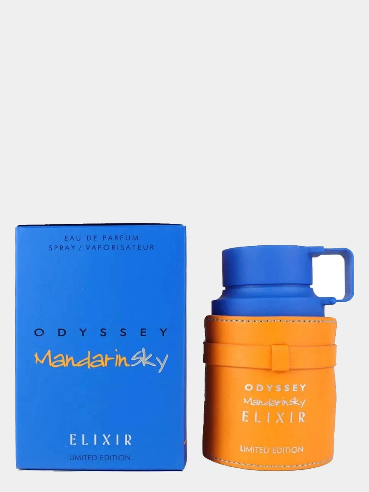 Armaf Odyssey Mandarin Sky Elixir · 100 ml · Unisex — frasco junto a su caja de frente
