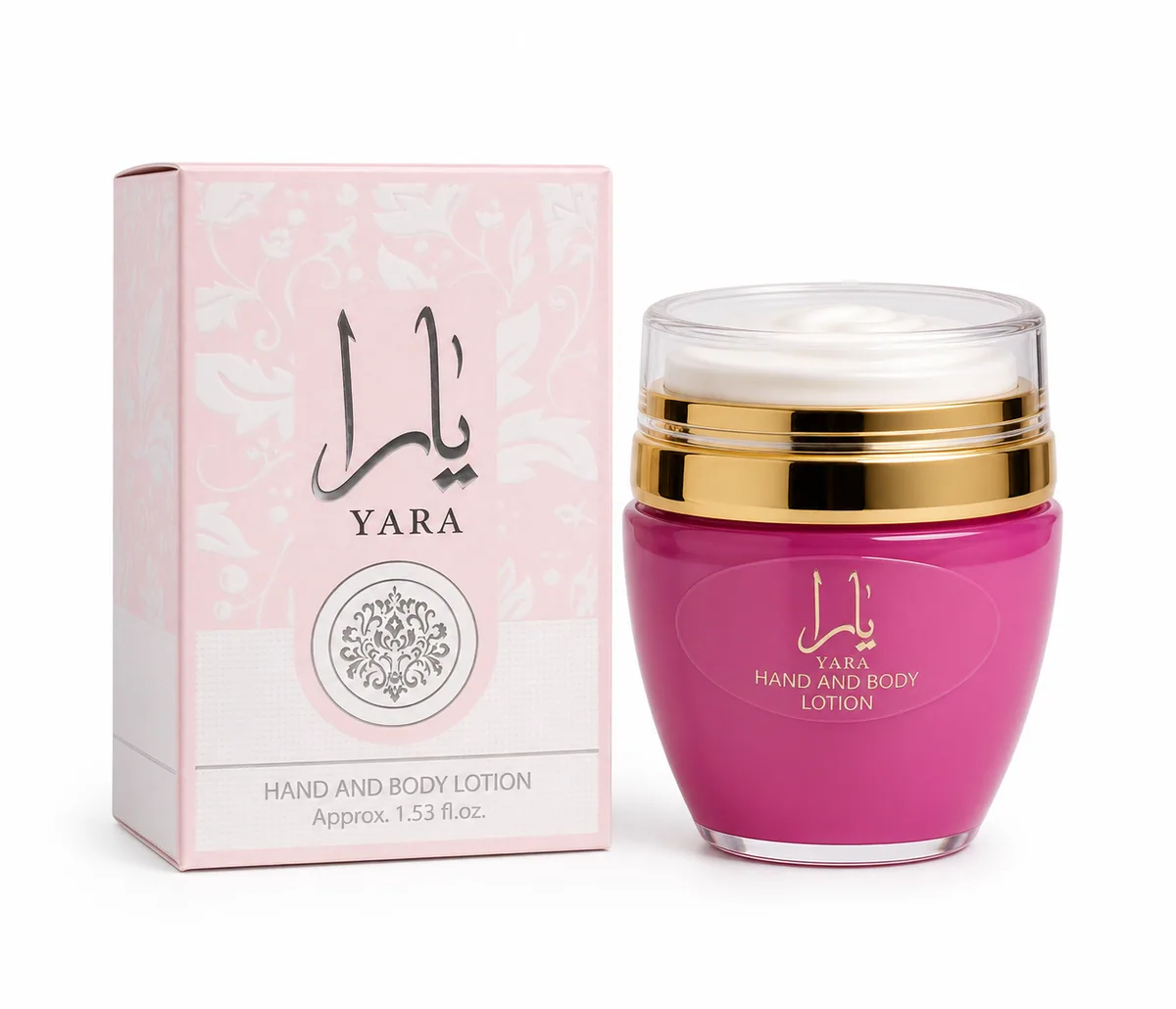 Lattafa Yara · Crema Árabe — la caja del producto