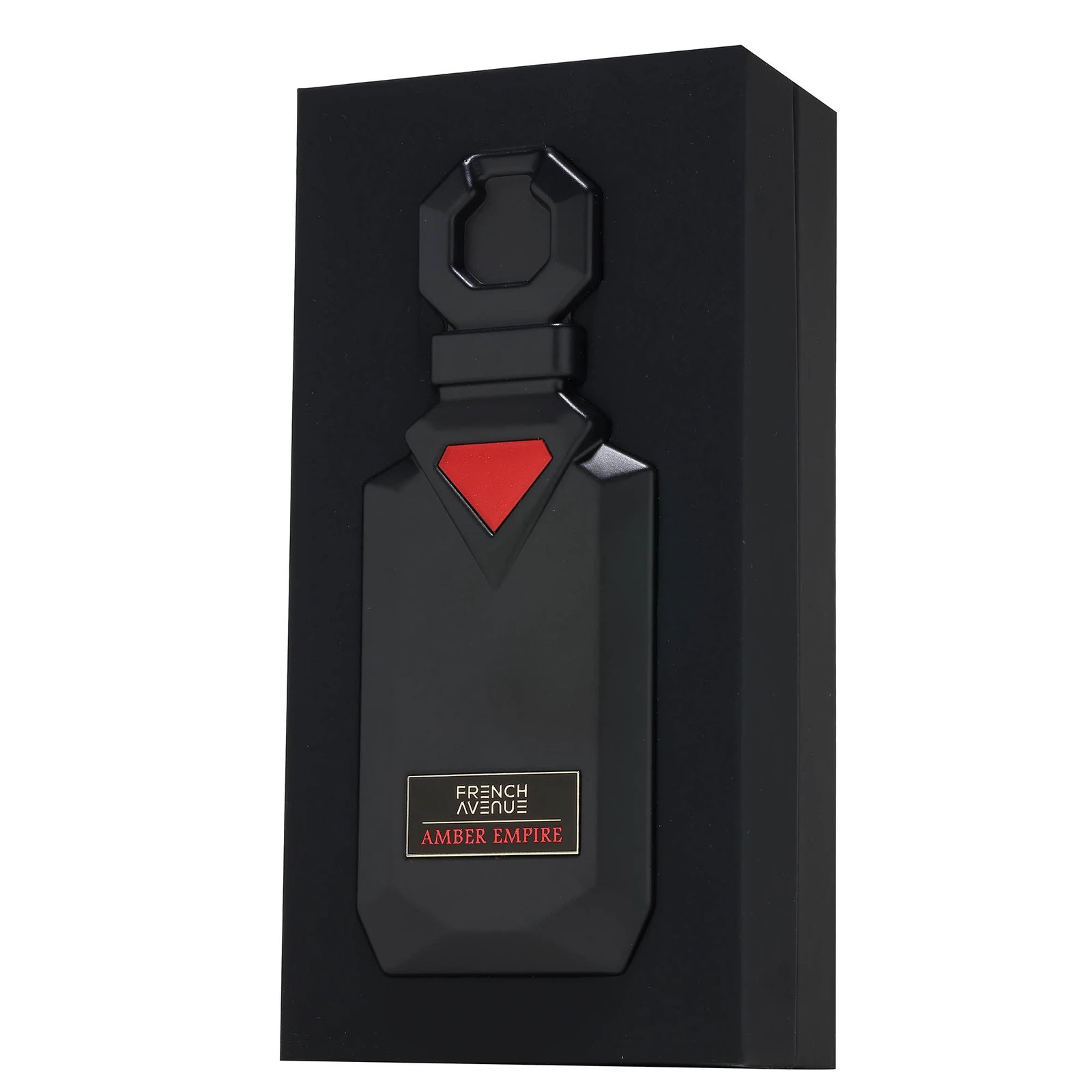 French Avenue Amber Empire · Extrait de Parfum 100 ml · para Hombre — el estuche abierto con el frasco dentro