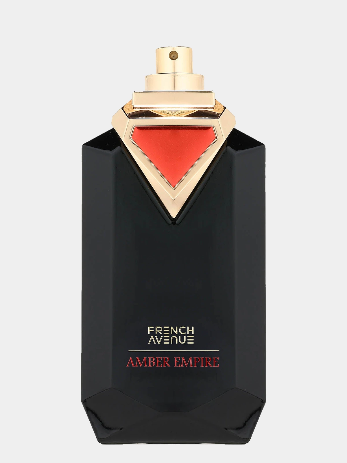 French Avenue Amber Empire · Extrait de Parfum 100 ml · para Hombre — el frasco sin el tapón, con el vaporizador a la vista