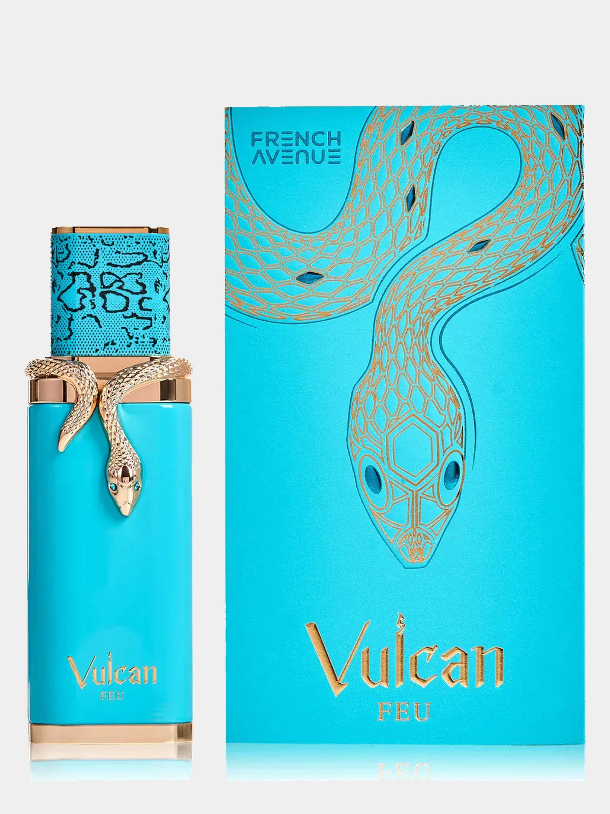 French Avenue Vulcan Feu · Extrait de Parfum 100 ml · Unisex — frasco junto a su caja
