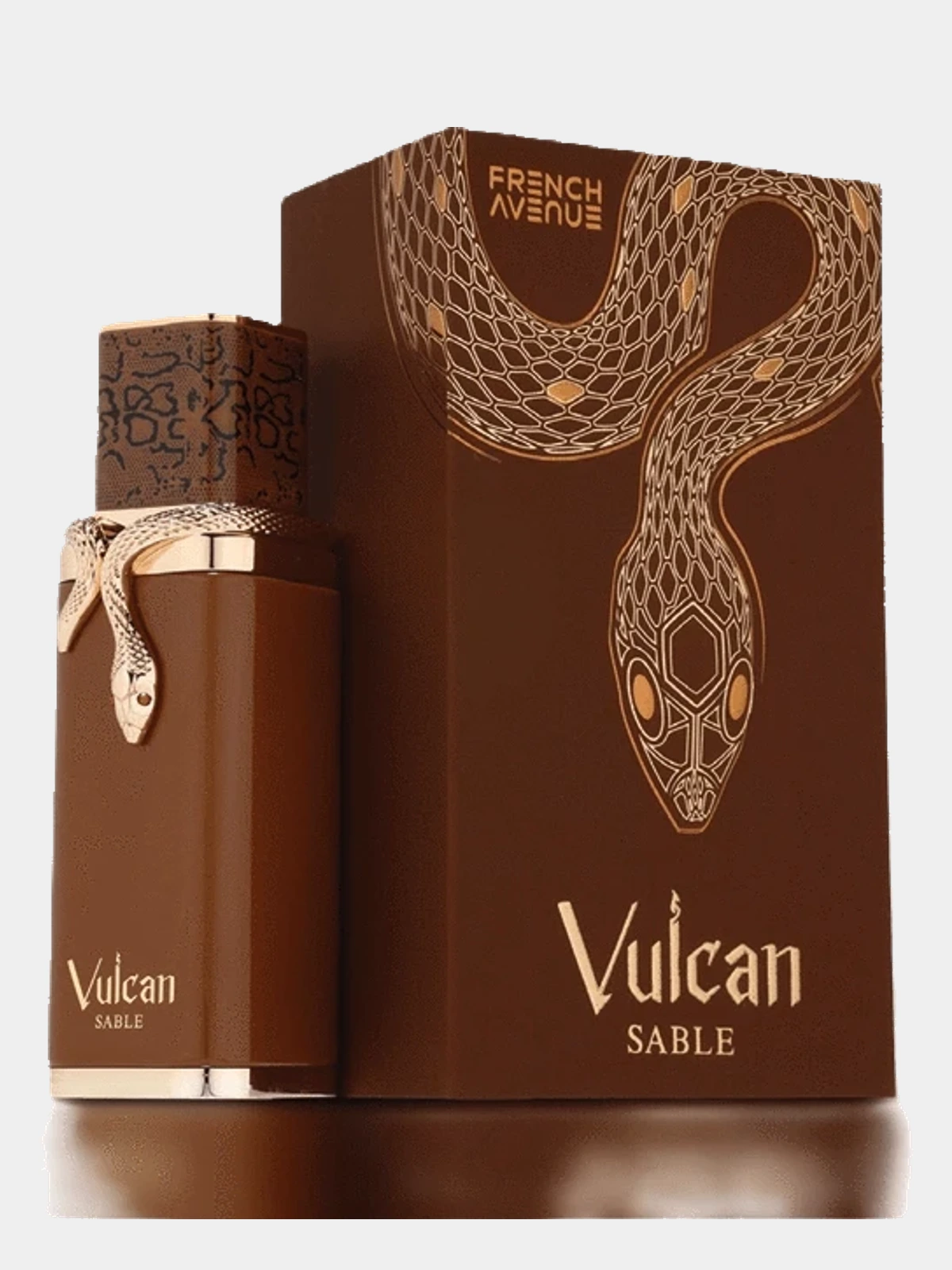 French Avenue Vulcan Sable · Eau de Parfum 100 ml · Unisex — frasco junto a su caja