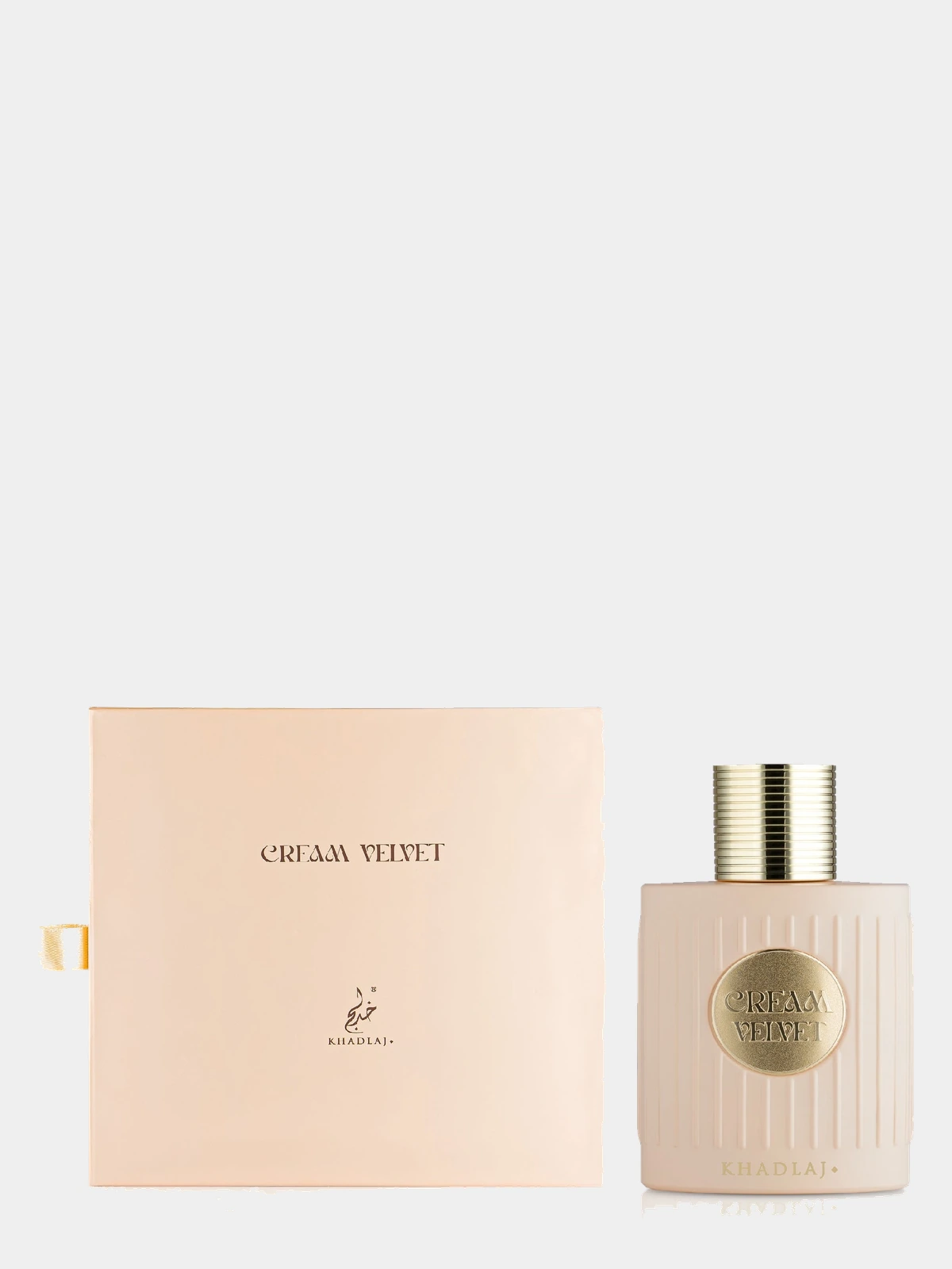 Khadlaj Cream Velvet · Extrait de Parfum 100 ml · Unisex — frasco junto a su caja vista de lado