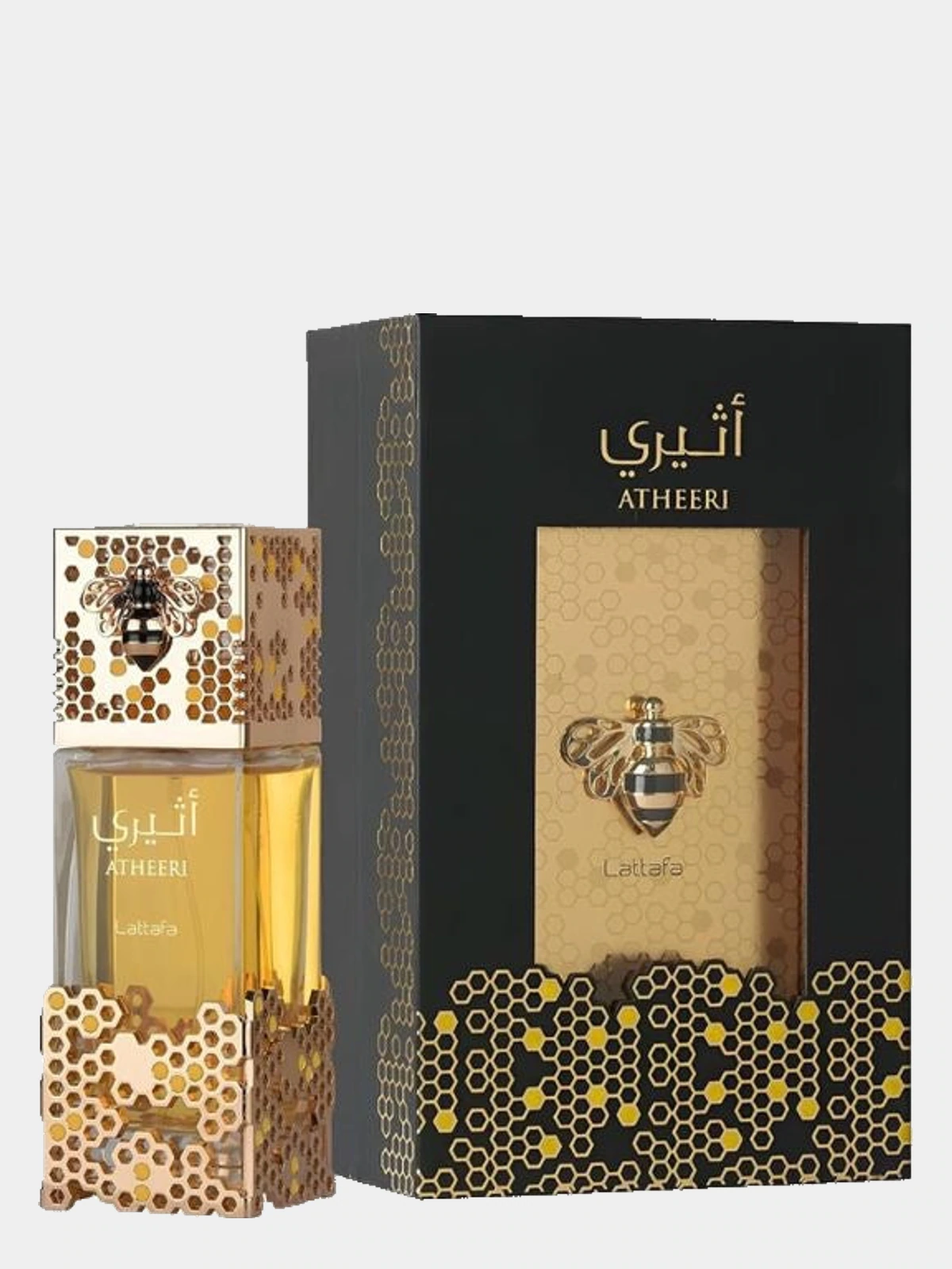 Lattafa Atheeri · Eau de Parfum 100 ml · para Mujer — frasco junto a su caja